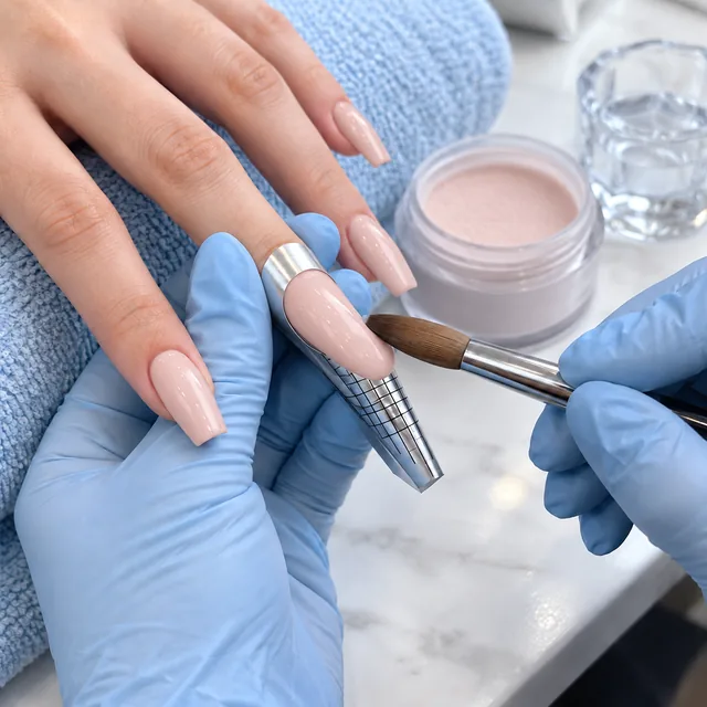 Acrylic extension being sculpted on a nail form
